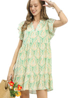 Umgee Mix Printed Flutter Sleeve Dress