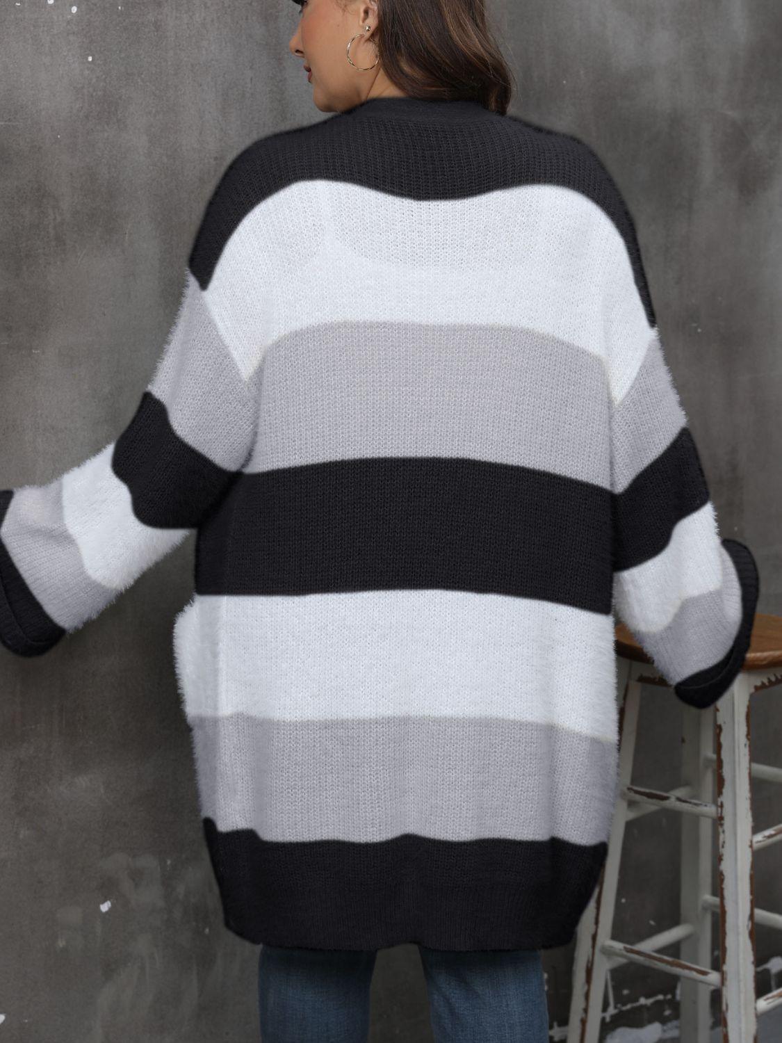 Plus Size Cardigan Striped Open Front Long Sleeve Knitwear 19c0b489-b9a7-4f47-96c7-1c394fb36e7a-Max Trendsi