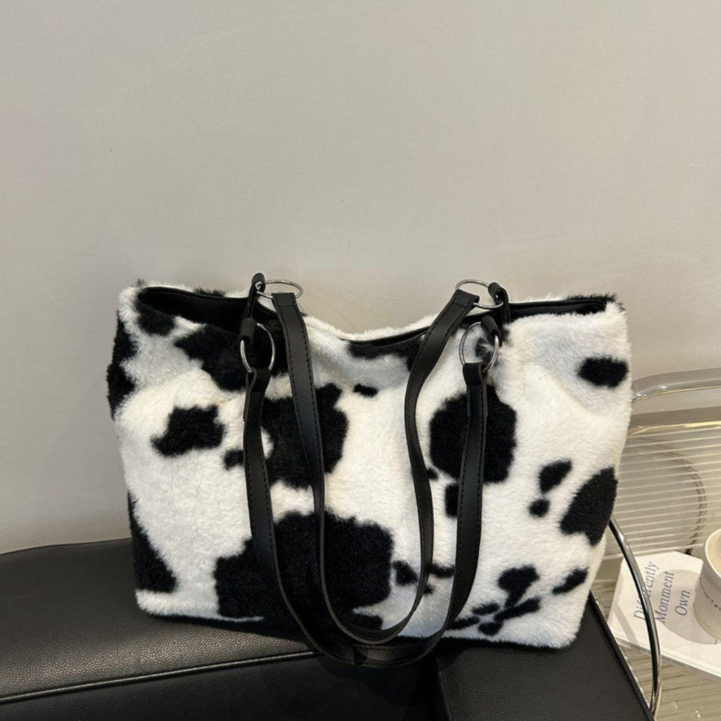 Furry Tote Handbag Large Cow Print Women Zipper Shoulder Bags 19cb9573-f66c-4ca0-953a-fd06acdacf06-Max Trendsi