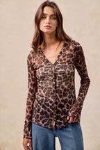 BiBi Women's Shirt Leopard Printed Mesh With Button Up V Neck Long Sleeve 19cfe3a2b7824c62a9da939fa2794aa5-Max-Origin Trendsi