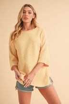 Aemi + Co Sweater Side Slit Ribbed Hem Round Neck 3/4 Sleeve 19d071ab-d479-4b76-8599-83a5d888f507-Max Trendsi