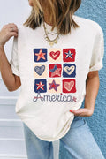 Women's T-shirt American Heart Star Checkered Graphic White Top Tee White 19d5ad9b-711d-4707-b1e2-dee80e74d162-Max-Origin Trendsi