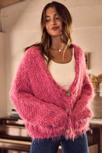 SO ME Womens Cardigan Pink Soft Touch Hairy Loose Fit Cozy Sweater 19d7a3f6c6144aaa808ba8b926fa5a1a-Max-Origin Trendsi