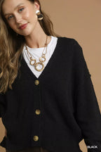 Umgee Womens Knit Cardigan Black Button-Front V-Neck Oversized 19ea0c35-d347-455f-a719-6ad034374bf5-Max-Origin Trendsi