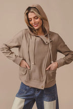 BiBi Jacket Textured Woven Rider Hooded Long Sleeve Zipper 19edb91b6462471e86e958d89c487e8a-Max-Origin Trendsi