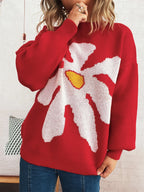 Women's Sweater Flower Dropped Shoulder Knit Long Sleeve Pullover 19f0c19603db431487a1ab7f1ca2d31c-Max-Origin Trendsi