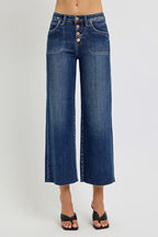 RISEN Crop Jeans Women's High Rise Wide Button Up Dark Washed 19f1ffc97db6447bbc678bf2bd683b21-Max-Origin Trendsi