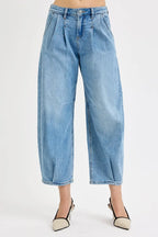RISEN Women's Jeans Crop Wide Volume Leg Pleated Mid Rise Medium Wash 19f55d592d2e4ff2ba90b1df12630633-Max-Origin Trendsi