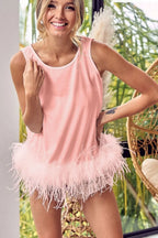 BiBi Top Pink Faux Feather Bottom French Terry Sleeveless Back Tied Blouse BLUSH PINK 19ff22e7-84ab-41c1-9f30-4a930eaa073b-Max-Origin Trendsi