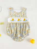 Cute Duck Embroidered Pattern Baby Girl Romper Multicolor Sleeveless Jumpsuit 0-18M