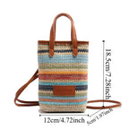 Straw Woven Mini Crossbody Bag Colrorful Striped Boho Casual Beach Zip Purse