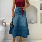 Fashion Denim Skirt Women's Vintage Jean Maxi Skirts High-Waisted Denim Skirt