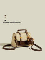 Fashionable Small Square Handbag Women's Two-Tone Brown Mini Flap Crossbody Bag