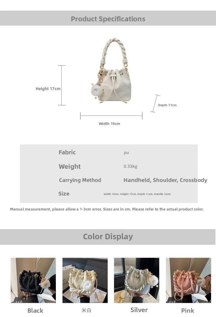 Women's Bucket Chunky Chain Strap Drawstring Mini Casual Crossbody Bag