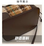 Women's Bucket Crossbody Bag Mini Drwastring Woven Plaid Pu leather Handbags