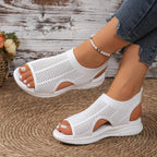 Platform Sandals Women's Hollow out Breathable Mesh Open-Toe Mid-Heel Sandals