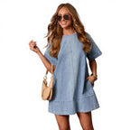 Casual Short Sleeve Denim Dress Women Summer Mini Jean Dress