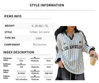 Women's Oversized Top Los Angeles Striped White Black Retro American Long Sleeve
