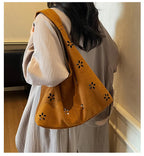 Women's Suede Shoulder Bag Floral Cutout Large Casual Handbags 2 in 1 Purses