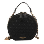 Women's Round Quilted Chain Crossbody Bag Mini Zipper Fashionable Purse