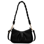 Women PU Leather Shoulder Saddle Bags Ruched Braided Strap Crossbody Bag