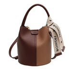Women's Bucket Bag Small Coffee Brown PU Leather Two-Tone Casual Crossbody