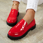 Woman Black Patent Leather Loafers Non-slip Platform Casual Shoes for Daily Wear
