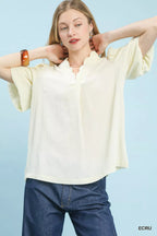 Umgee Blouse Ecru Seersucker Puff Sleeve Short Sleeve Top 1a095323-997b-4d3d-92ec-d21ec7f71d6f-Max-Origin Trendsi