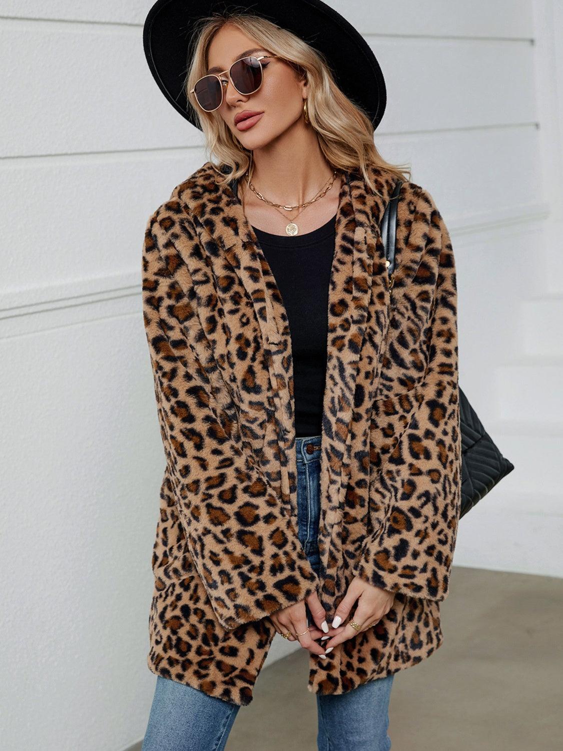 Fuzzy Leopard Hooded Coat Long Sleeve Jacket Outwear 1a115bc2-7c34-47d3-9970-e7fa4be65f4f-Max Trendsi