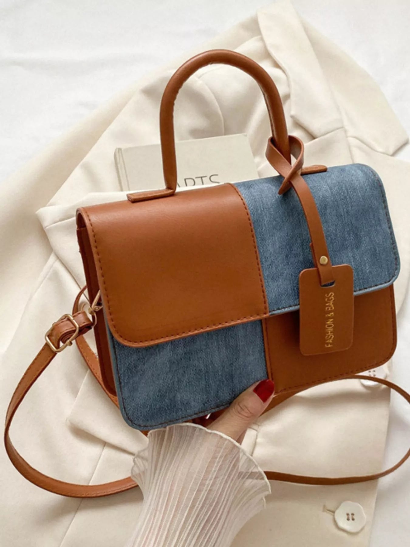 Womens Crossbody Bag Small Pu Leather Two-Tone Plaid Flap Handbag 1a14a57f-ca6e-4853-8982-35481c348afa-Max-Origin Trendsi