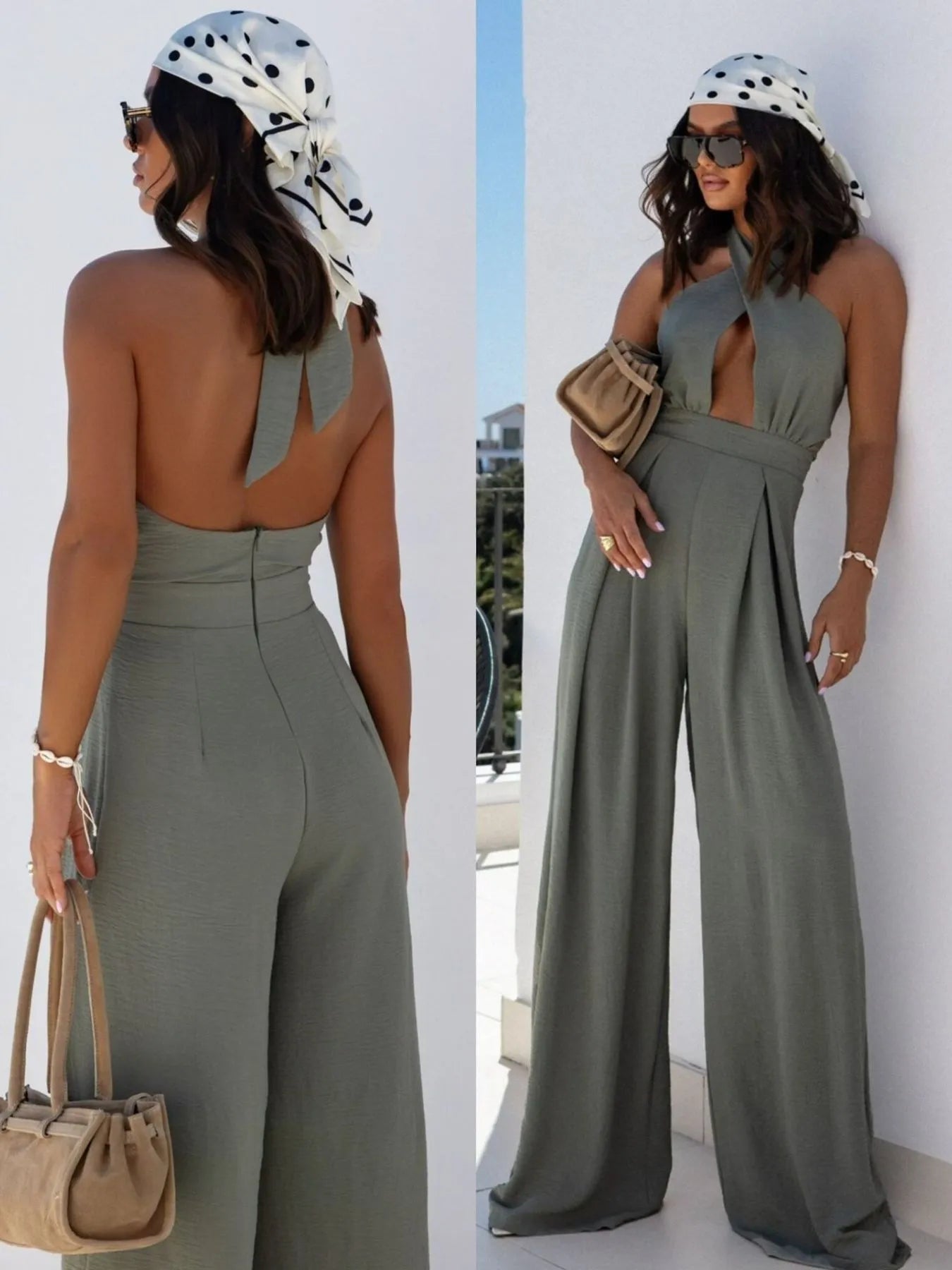 Women's Jumpsuit Wide Leg Cutout Halter Neck Backless Zipper Overall 1a1ef457-f6cb-4939-8a5d-f62efe352875-Max-Origin Trendsi