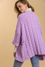 Umgee USA Cardigan Lilac Cable Knit Open Front Long Sleeve Women Knitwear 1a4234d6-ec0f-4675-b0bd-16adafe10b00-Max Trendsi