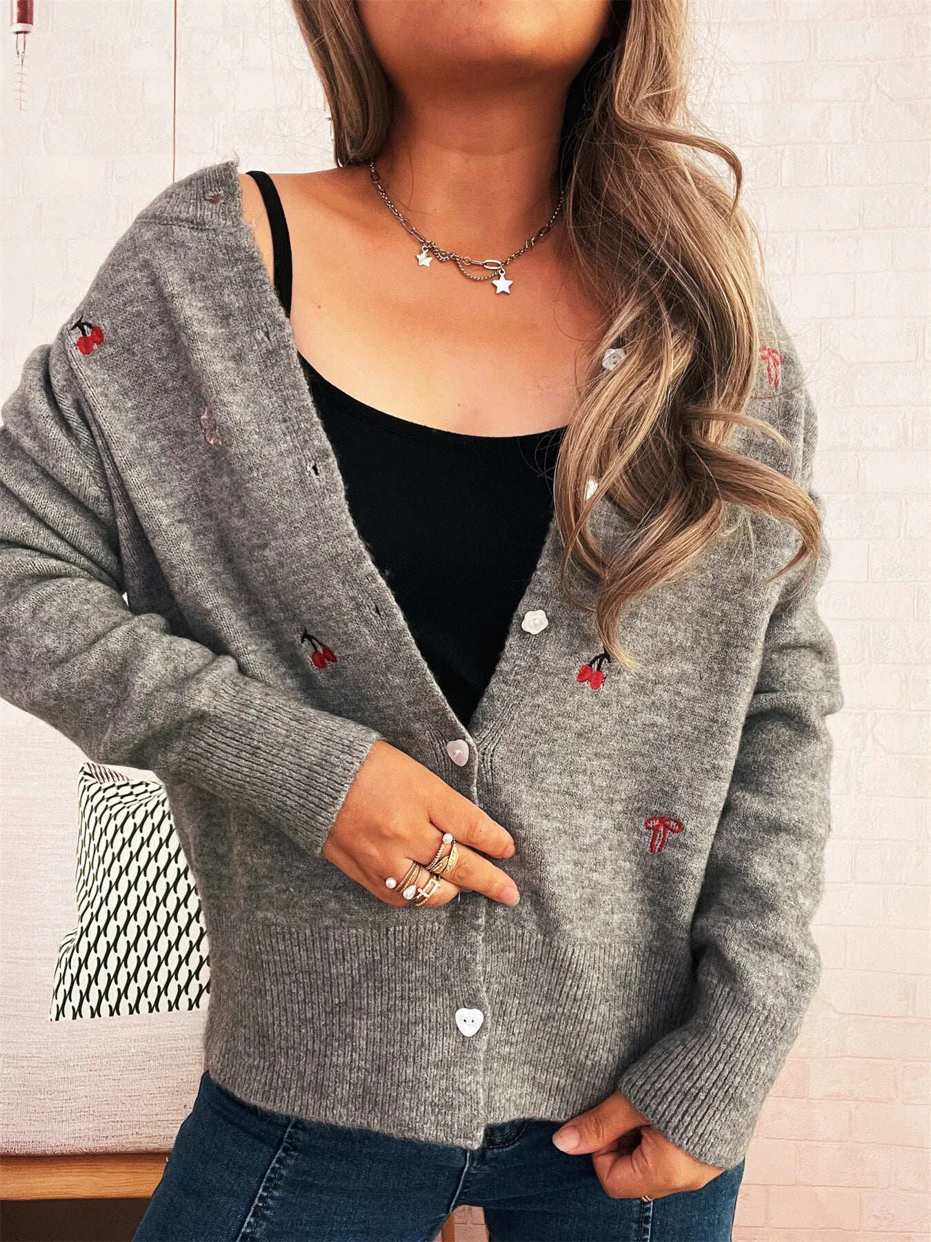 Women's Cardigan Ribbed Button-Front Knit Embroidered Long Sleeve 1a472eea1a74447aa7ac65084212f028-Max-Origin Trendsi
