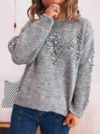 Women's Sweater Sequined Diamond Pattern Oversized Knitwear 1a517c47a0c1429f9c710b3d09fdba1f-Max-Origin Trendsi