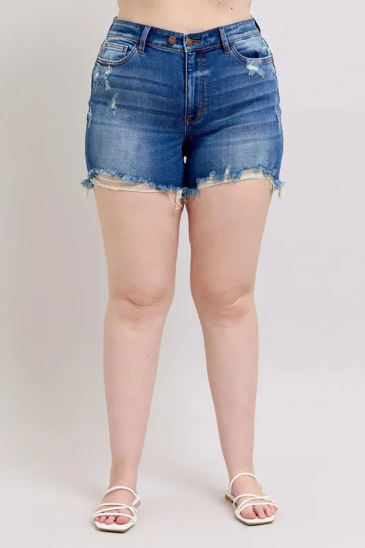 Judy Blue Plus Size Distressed 2 Button Dad Shorts