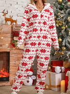 Fuzzy Loungewear Snowflake Geometric Half Zip Hooded Jumpsuit White 1a642aa4-3cd0-4594-8c09-720fdcf33998-Max Trendsi