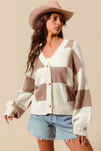 SO ME Checkered Button Front Ribbed Sweater Cardigan 1a85b6436ef04af2a501b20062ff7634-Max-Origin Trendsi
