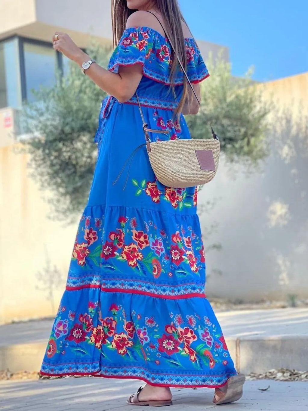 Floral Maxi Dress Off Shoulder Ruffle Belted High Waisted Ruched 1a96f661-51cd-4b81-ad91-9b27a96033f3-Max-Origin Trendsi