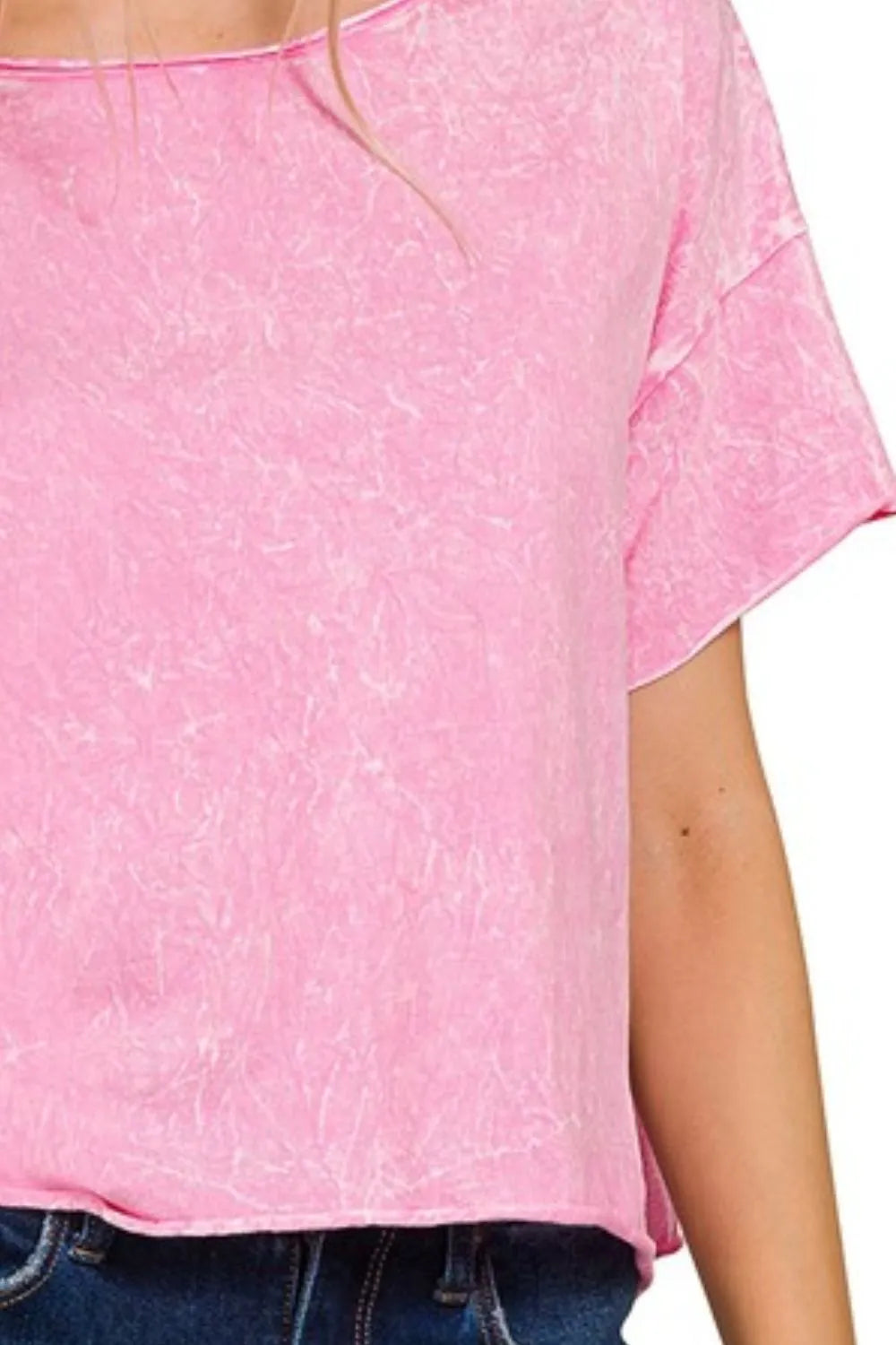 Zenana T-shirt Pink Washed Crew Neck Short Sleeve Crop Box Tee 1a9a656a-6e24-449f-a762-25e89eb5556a-Max-Origin Trendsi