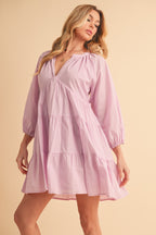 Aemi + Co Mini Dress Cotton Notched Balloon 3/4 Sleeve Lilac Ruffle Tiered 1ab2e18a-9f2a-4893-adee-ac4c93422ed3-Max Trendsi