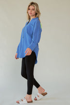 Davi & Dani USA Blue Shirt AMOR Letter Cotton Back Raw Hem Half Button 1ac81ff9-11ca-4ece-b1f0-d116de496310-Max Trendsi