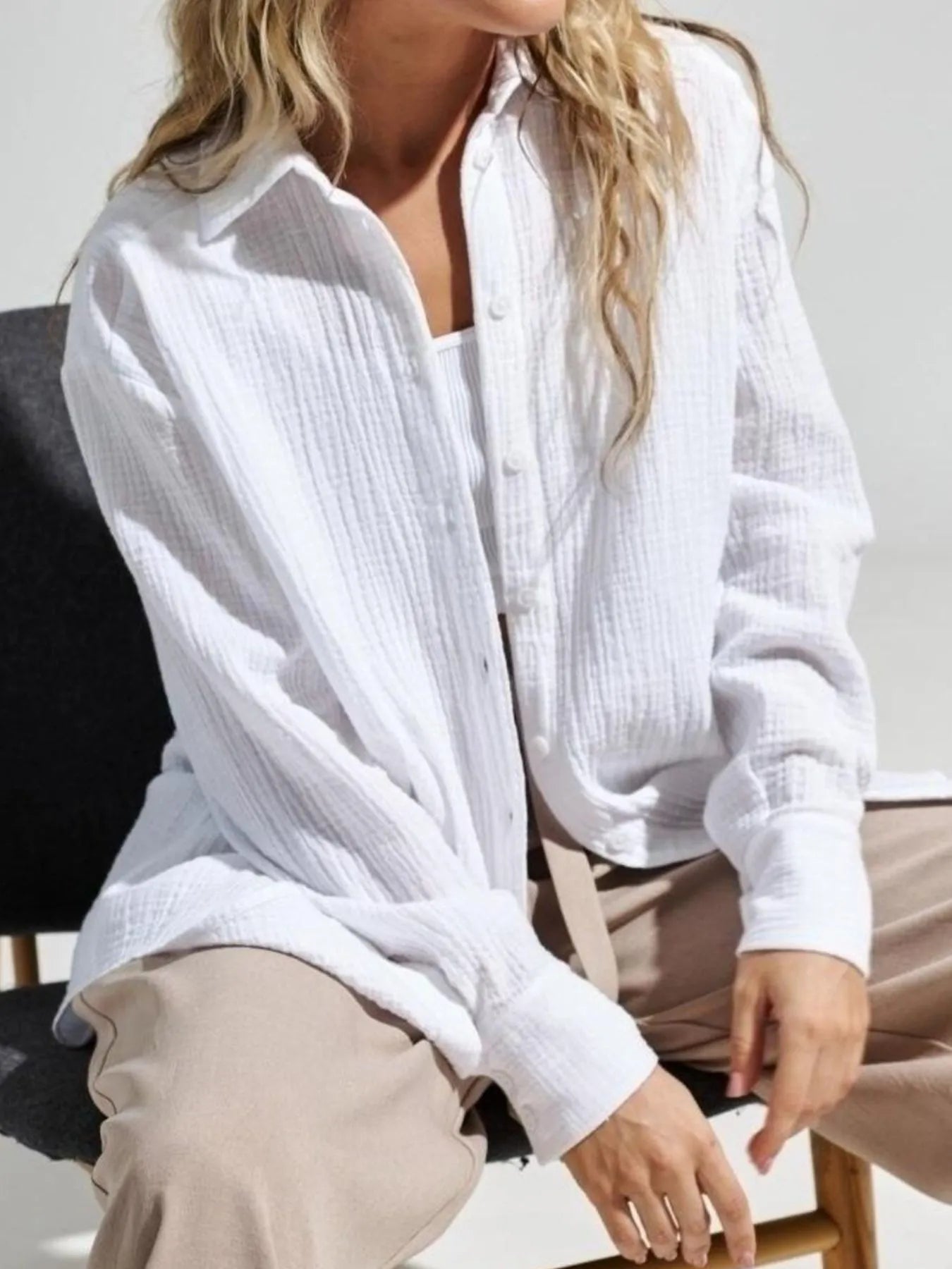 Women's Shirt Texture Oversized Button Up Long Sleeve Top 1ad2f101-389e-4a5a-a2b4-1d4832d1dc8e-Max-Origin Trendsi