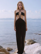 Cover-Up Dress Black Backless Halter Neck Beach Cutout 1ad87b53-8ec4-473b-9ee0-b3c35f18797d-Max Trendsi