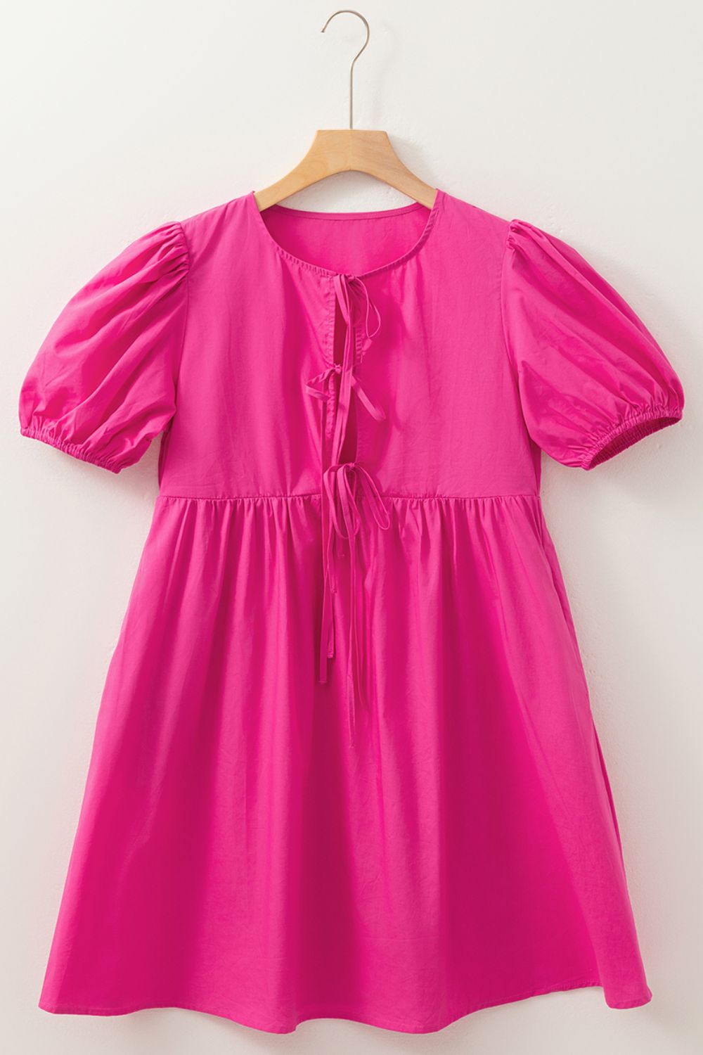 Mini Dress Hot Pink Puff Short Sleeve Bow Tie Front High Waisted 1adbe8bb-9491-4b92-8f42-69ec54c82c86-Max Trendsi