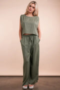 VERY J Outfit Set Olive Woven Top & High Waisted Pants Pocketed 2 Pcs Olive 1ae601d90afa478c888d1a23a0a2ea50-Max-Origin Trendsi