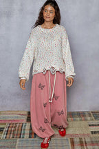 POL Sweater Knit White Pink Colorful Round Neck Fringed Distressed Hem 1ae73717-6aad-4876-bbb6-7cd613d5e133-Max-Origin Trendsi