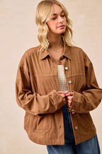 BiBi Corduroy Womens Shacket Camel Relaxed Fit with Back Pleat 1ae8c8b8238844c28b4a0e87fc7c35fa-Max-Origin Trendsi
