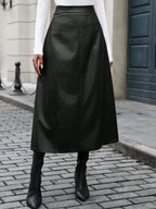 Midi Skirt Faux Leather Croco Pattern High Waist Back Zipper Skirts Black 1b0ec441-b14b-4ae7-b793-5f1978b5211c-Max Trendsi