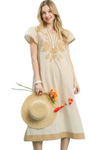 Umgee Striped Midi Dress with Lace Trim