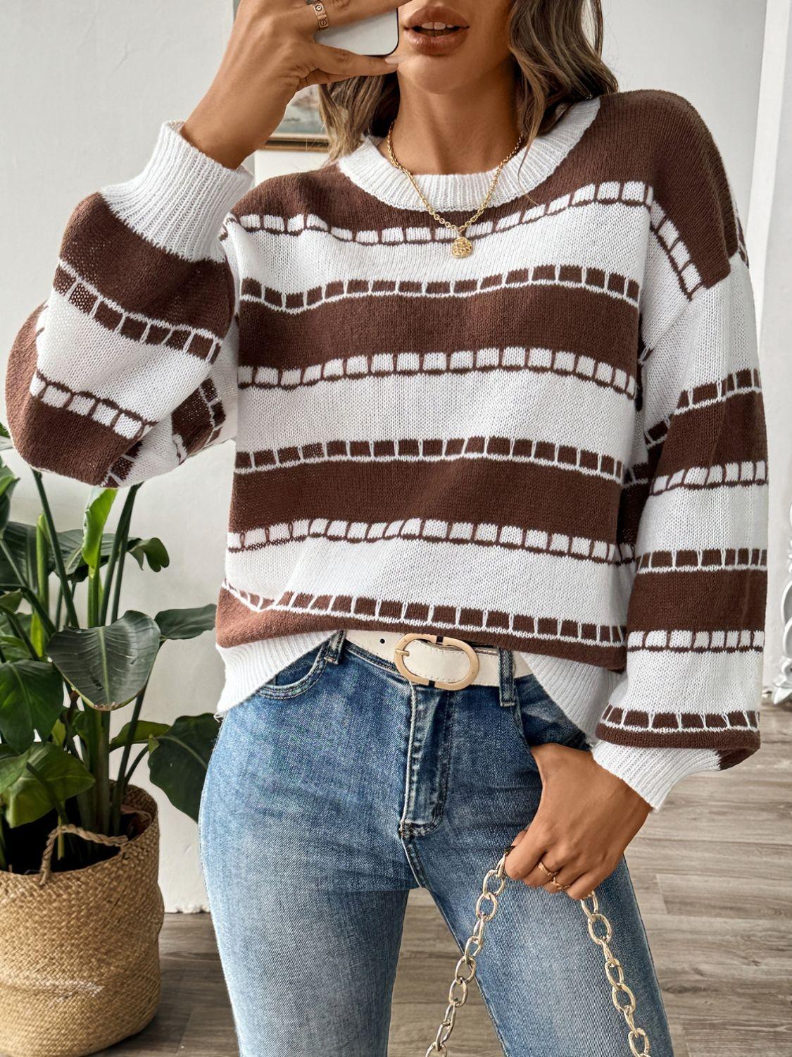 Striped Sweater Round Neck Long Sleeve Knitwear 1b25e73d-e0ec-400c-8f5c-5af90c67e725-Max Trendsi